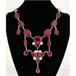 RUBY CORRUNDUM 115.98GRAMS SILVER STATEMENT NECKLACE