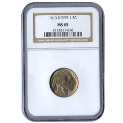 Certified Buffalo Nickel 1913-D Type 1 MS65 NGC