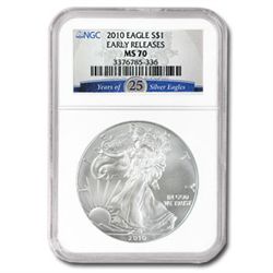 2010 1 oz Silver American Eagle MS-70 NGC 25th Anniversary (ER)