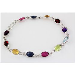 11.47CT Multi Precious Gemstone Silver Bezel Bracelet 2.66g