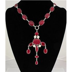 RUBY CORRUNDUM 84.70GRAMS SILVER STATEMENT NECKLACE