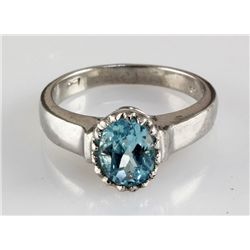 Simple 18.30CTW Oval Blue Zircon Silver Ring