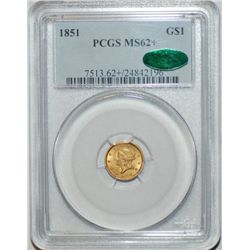 1851 BU GOLD DOLLAR PCGS & CAC MS62+ ALMOST A '63