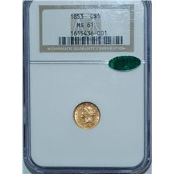 1853 BU GOLD DOLLAR NGC & CAC MS61
