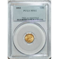 1853 BU GOLD DOLLAR PCGS MS61