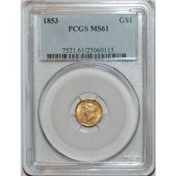 1853 BU GOLD DOLLAR PCGS MS61