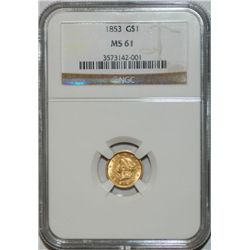 1853 BU GOLD DOLLAR NGC MS61