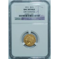 1911 NGC UNC det. $2.50 gold Quarter Eagle