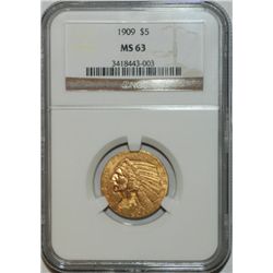 1909 P NGC MS63 $5 INDIAN HEAD HALF EAGLE