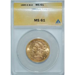 1885 S ANACS MS61 $10 GOLD EAGLE