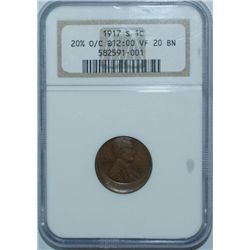 1917 S LINCOLN CENT NGC VF20 STRUCK OFF CENTER 20% ERROR