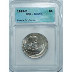 1999 P SUSAN B ANTHONY DOLLAR STRUCK OFF CENTER ERROR ICG MS65