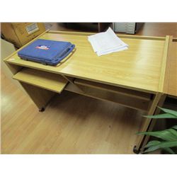 OAK FINISH OFFICE DESK - WITH 2 KEYBOARD SLIDES WITH WHEELS