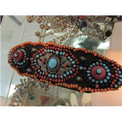 CHOKER  - BEADED ON LEATHER WITH LEATHER TIE