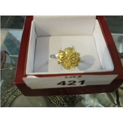 RING - STERLING SILVER - YELLOW DIAMOND  - COCKTAIL DESIGN - CERTIFICATE - $500