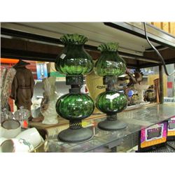 PAIR OF GREEN  VINTAGE LAMPS - 1 AS-IS
