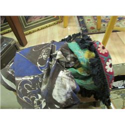 HAND CRAFTED TABLE COVER - RED & BLACK WITH TASSLES & HAND CRAFTED WALL TAPESTRY - BLUE - PEOPLE DES