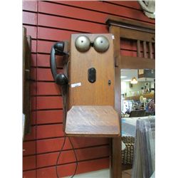 VINTAGE OAK WOOD WALL MOUNTED TELEPHONE