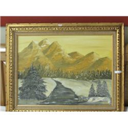 OIL PAINTING GOLD GUILDED FRAME - MOUNTAIN