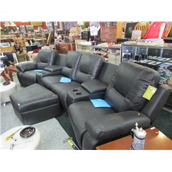 HOME THEATRE SET - TOP GRAIN BLACK LEATHER - BOTH ENDS RECLINE - NEW - RETAIL ~$3000