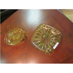 AMBER GLASS DEVIDED SERVING DISHES - 2 TOTAL
