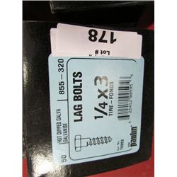 BOX OF NEW LAG BOLTS - 1/4 X 3