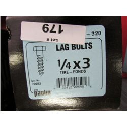 BOX OF NEW LAG BOLTS - 1/4 X 3