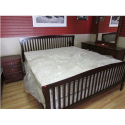 KING BED FRAME - SHAKER STYLE - DARK WALNUT STAIN - NEW