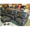 Image 3 : HOME THEATRE SET - BLACK LEATHER - BOTH ENDS RECLINE - STORAGE CONSOLES BUILT IN - NEW - RETAIL ~$24