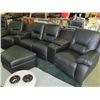 Image 4 : HOME THEATRE SET - BLACK LEATHER - BOTH ENDS RECLINE - STORAGE CONSOLES BUILT IN - NEW - RETAIL ~$24