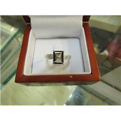 RING - SMOKED QUARTS WITH 6 DIAMONDS COMES WITH CERTIFICATE - VALUE $550.00