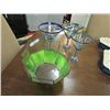 Image 1 : LEADED GLASS BOWL - GREEN PLUS 3 MARTINI GLASSES