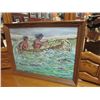 Image 1 : FRAMED PICTURE - ROWING TO THE PAST or CANOEING THE CREST by EARL HODGE - signed on back - retail $6