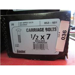 BOX OF NEW CARRIAGE BOLTS - 1/2 X 7