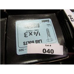 BOX OF NEW LAG BOLTS - 1/4 X 3