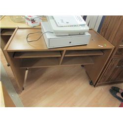 OAK FINISH OFFICE DESK - WITH 2 KEYBOARD SLIDES WITH WHEELS