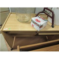 OAK FINISH OFFICE DESK - WITH 2 KEYBOARD SLIDES WITH WHEELS