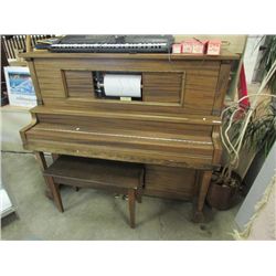 RS WILLIAMS PLAOLA STEEL BACK PLAYER PIANO - CIRCA 1920 - & STOOL - COMES WITH 4 ROLLS OF MUSIC