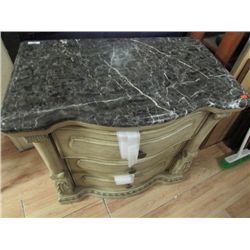 ELEGANT DESIGN END TABLE - ANTIQUE WHITE - SOLID MARBLE TOP - NEW - RETAIL $899