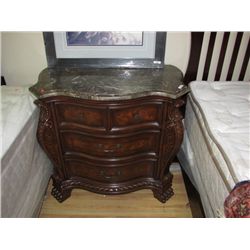 ELEGANT DESIGN END TABLE - DARK CHERRY WOOD - SOLID MARBLE TOP - NEW - RETAIL $899