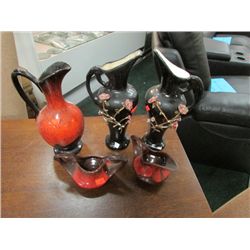 RETRO CREAM & SUGAR & VASE & 2 JUGS (MIRROR IMAGES