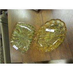 AMBER GLASS DEVIDED SERVING DISHES - 2 TOTAL
