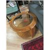Image 1 : ROUND GLASS TOP & OAK FINISH END TABLE