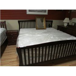 KING BED FRAME - SHAKER STYLE - DARK WALNUT STAIN - NEW
