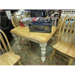 HARVEST / BLOCK STYLE TABLE - WITH LEAF - NEW - SOLID HARDWOOD - NATURAL TOP WITH BUTTERMILK ACCENT