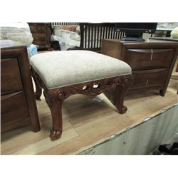 ELEGANT CARVED OTTOMAN WITH UPHOLSTERED TOP - NEW