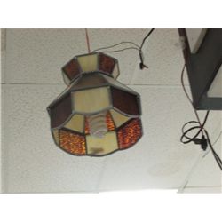 HANGING CEILING LAMP - LEADED GLASS - BROWN & CREAM