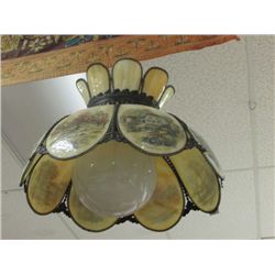 HANGING CEILING LAMP - VINTAGE  - METAL FRAMED GLASS - LARGE ROUND BULB