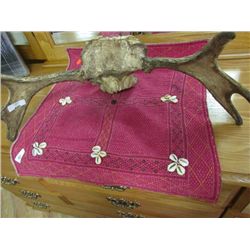 HAND CRAFTED RED TAPESTRY WITH SHELLS