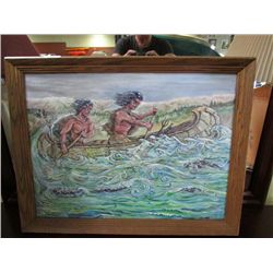 FRAMED PICTURE - ROWING TO THE PAST or CANOEING THE CREST by EARL HODGE - signed on back - retail $6